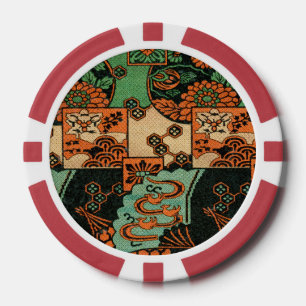 Jetons De Poker Motif rétro de chrysanthème et de vague japonais