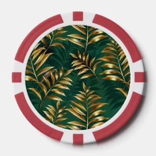Jetons De Poker Motif sans couture avec des fougères dorées