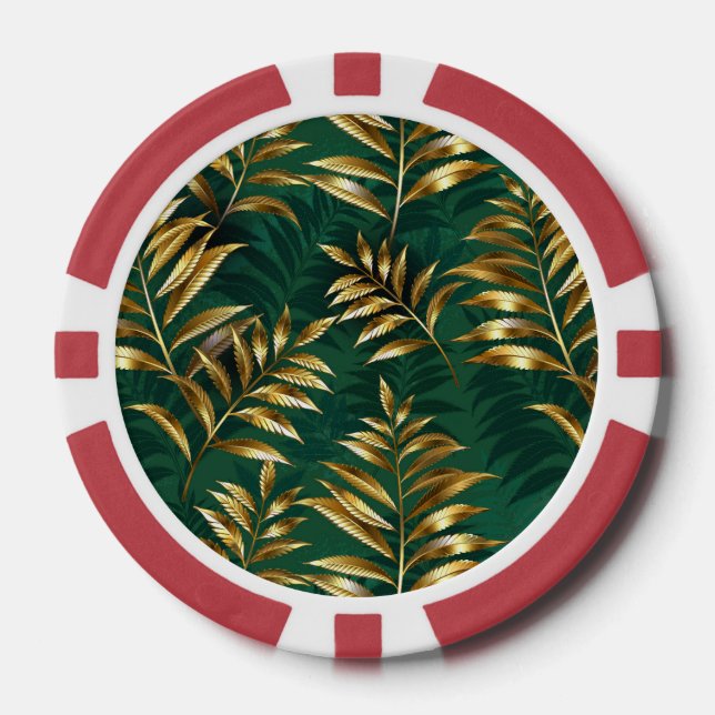 Jetons De Poker Motif sans couture avec des fougères dorées (Recto)