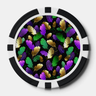 Jetons De Poker Motif sans couture avec des plumes de Mardi Gras