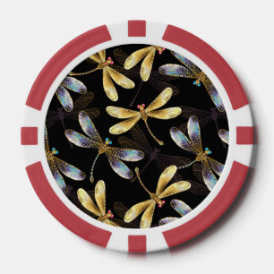 Jetons De Poker Motif sans couture avec libellules d'or