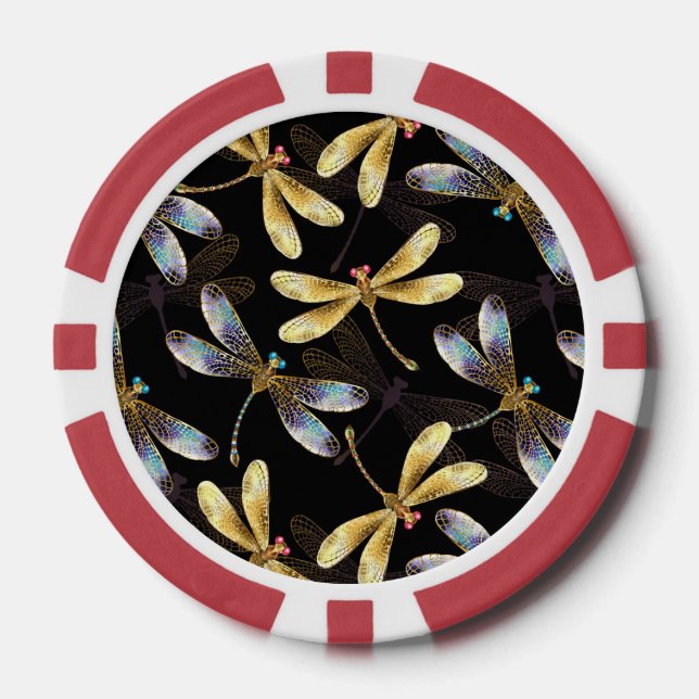 Jetons De Poker Motif sans couture avec libellules d'or (Recto)