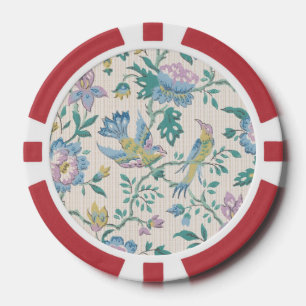 Jetons De Poker Motifs vintages pour fleurs pourpres et oiseaux