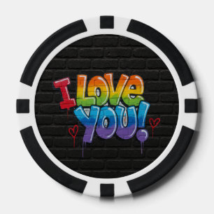 Jetons De Poker Mur de briques noir avec graffiti « Je t'aime ! »
