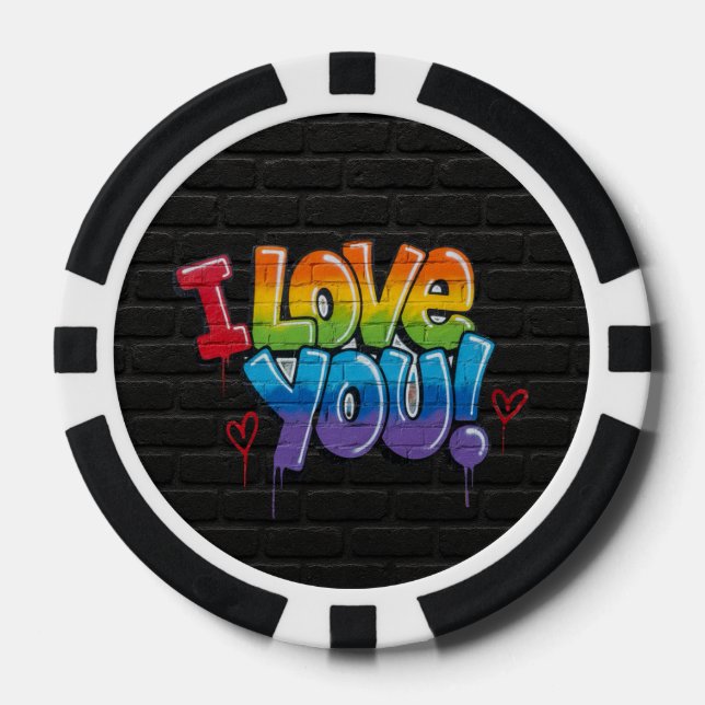 Jetons De Poker Mur de briques noir avec graffiti « Je t'aime ! » (Recto)
