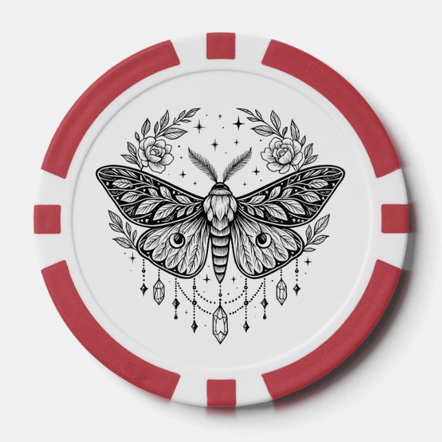 Jetons De Poker Mystical Gothic Moth Botanical Celestial Line Art  (Recto)