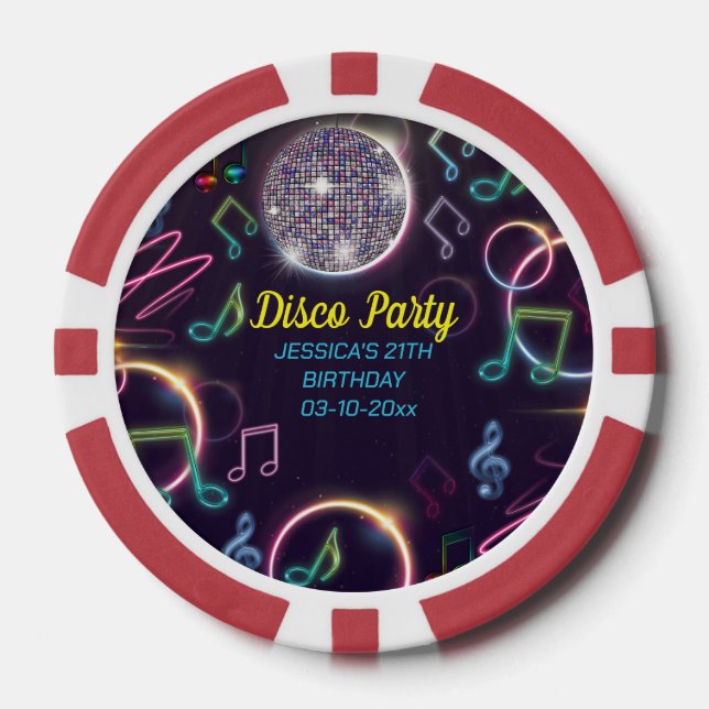 Jetons De Poker Neon Glow Disco Dance Anniversaire (Recto)