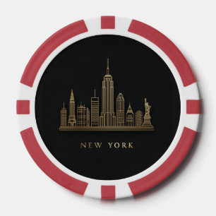 Jetons De Poker New York Skyline Gold Line Art