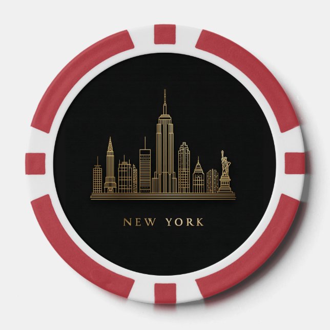 Jetons De Poker New York Skyline Gold Line Art (Recto)