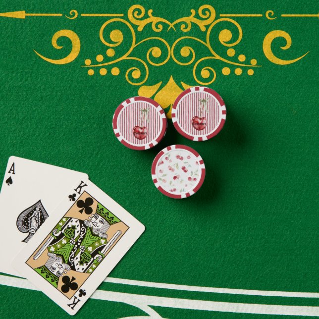 Jetons De Poker Nœud Vert Crème Rayures Rouges Cerise (Table de poker (pile))