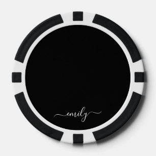 Jetons De Poker Noir et blanc Nom du monogramme de script moderne