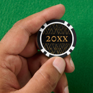 Jetons De Poker Noir et Chevron   Nouvel An Gold personnalisé