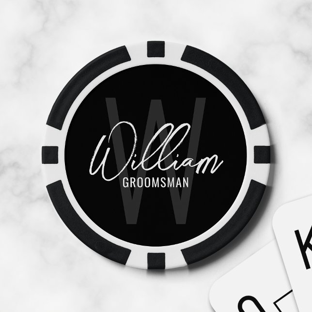 Jetons De Poker Noir Script moderne Groomsmen personnalisé (Créateur téléchargé)