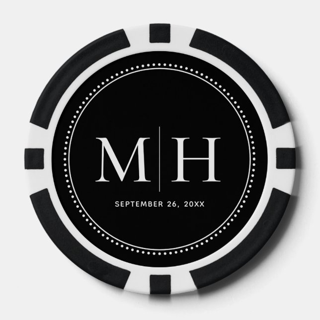 Jetons de poker noirs personnalisés avec monogramm (Recto)