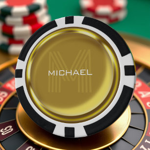 Jetons De Poker Nom de la pièce d'or Monogramme initial