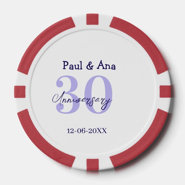 Jetons De Poker nom de lettre gras violet 30e anniversaire simple  (Recto)
