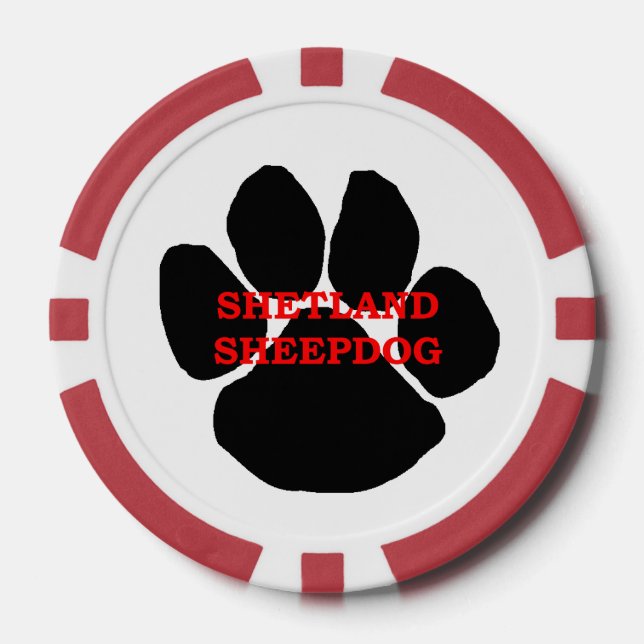 Jetons De Poker Nom de Shetland Sheepdog Patte (Recto)