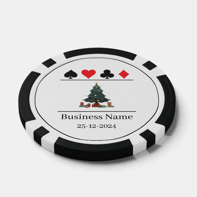 Jetons De Poker Nom d'entreprise noir et blanc Sapin de Noël vert (Simple)