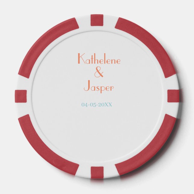 JETONS DE POKER NOM DU COUPLE PECHE VERT DATE MARIAGE ROMANTIQUE É (Recto)