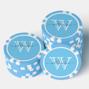 Jetons De Poker Nom et monogramme bleu élégant