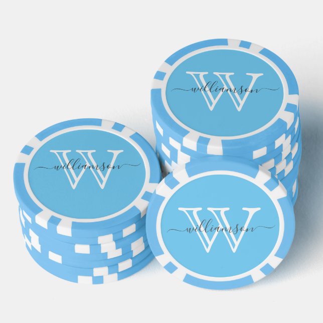 Jetons De Poker Nom et monogramme bleu élégant (Empiler)