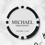 Jetons De Poker Nom et monogramme du Groomsman personnalisé<br><div class="desc">Cadeaux Groomsman personnalisés avec le nom,  le titre et la date mariage du marionnettiste personnalisé en style serif classique noir sur arrière - plan blanc. Aussi parfait pour Best Man,  Père de la Mariée et plus.</div>