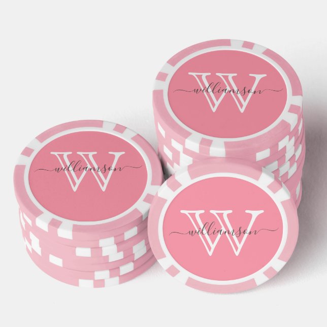 Jetons De Poker Nom minimal rose élégant et monogramme (Empiler)