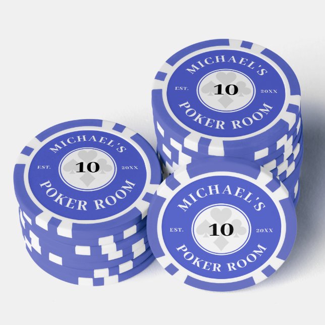 Jetons De Poker Nom personnalisé Blue & White Las Vegas Denominati (Empiler)