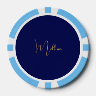 Jetons De Poker Nom personnalisé minimaliste bleu 
