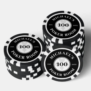 Jetons De Poker Nom personnalisé Noir & Blanc Las Vegas Dénominati