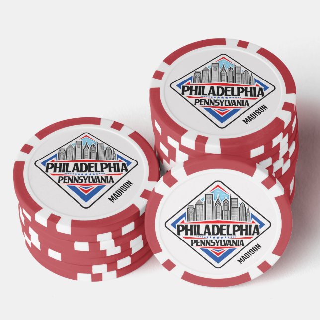 Jetons De Poker Nom personnalisé Philadelphia Pennsylvanie (Empiler)
