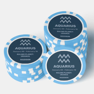 Jetons De Poker Nom personnalisé / Texte Symbole zodiaque Aquarius