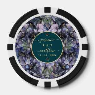 Jetons De Poker Noms de Couple de Mariage Floral Noir Lunatique Cl