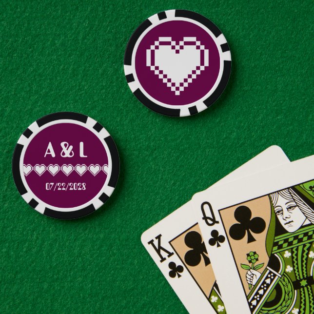 Jetons De Poker Nos Coeurs 8 bits dans le vin (Table de poker (double))