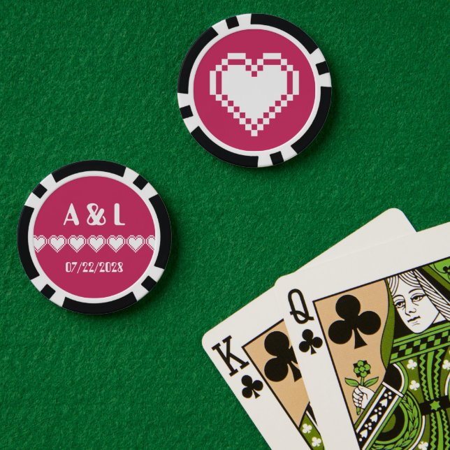 Jetons De Poker Nos Coeurs 8 bits en framboise (Table de poker (double))