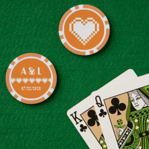 Jetons De Poker Nos Coeurs 8 bits en Orange