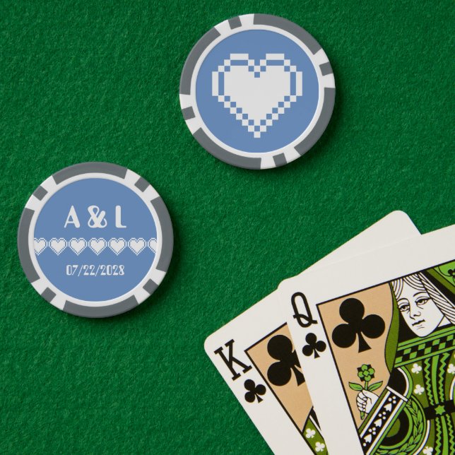 Jetons De Poker Nos Coeurs 8 bits en Périwinkle (Table de poker (double))