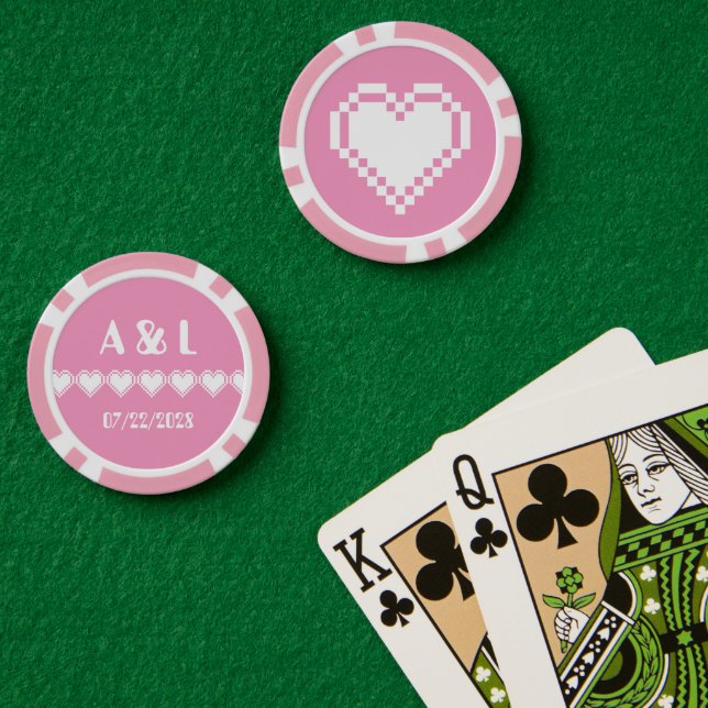 Jetons De Poker Nos Coeurs 8 bits en rose pétale (Table de poker (double))