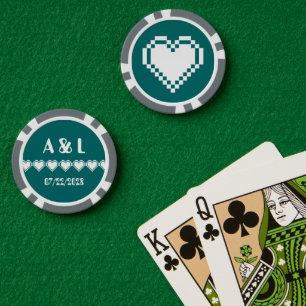 Jetons De Poker Nos Coeurs 8 bits en Turquoise