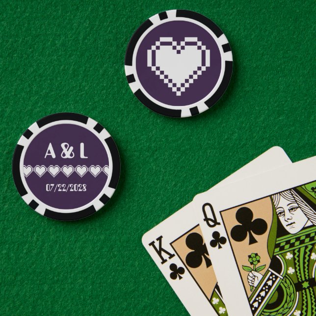 Jetons De Poker Nos Coeurs 8 bits en violet (Table de poker (double))