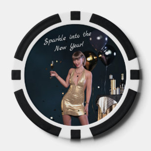 Jetons De Poker Nouvel An Fille de la Soirée en Robe Séquinée