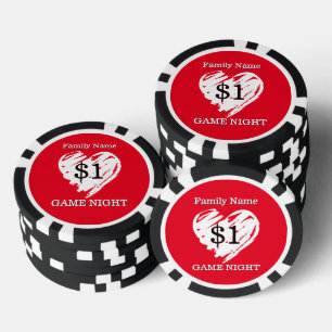 Jetons De Poker Nuit de jeu de famille Hearts amusante personnalis
