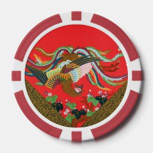 Jetons De Poker Oiseau Phoenix Rouge Japonais Vintage Art G.A. Aud
