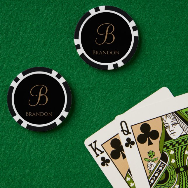 Jetons De Poker Or noir Nom et monogramme personnalisés (Table de poker (double))