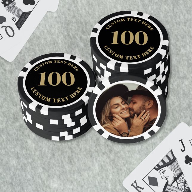 Jetons De Poker Or Noir Photo 100 Numéroté (Photo Black Gold 100 Numbered Poker Chips)