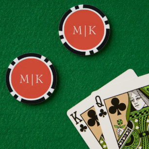 Jetons De Poker Orange et blanc Monogramme moderne