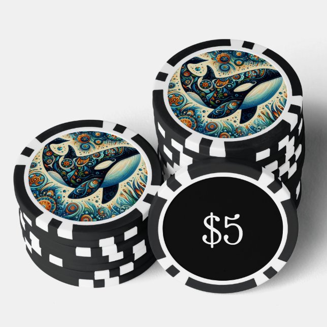Jetons De Poker Orca Killer Whale Floral Whimsical Plage nautique (Empiler)