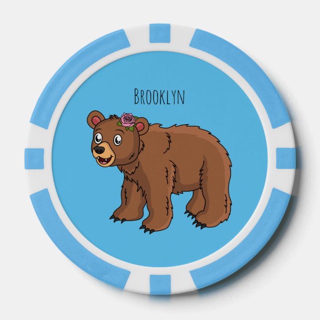 Jetons De Poker Ours mignon avec dessin animé sur les fleurs (Recto)