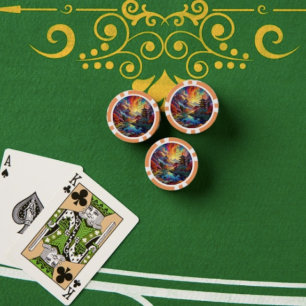 Jetons De Poker Pagode et paysage coloréPoker Chip