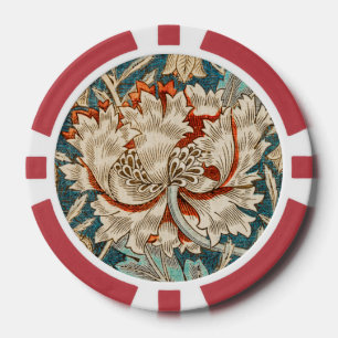 Jetons De Poker Papier peint floral Morris Teal Blue Honeysuckle